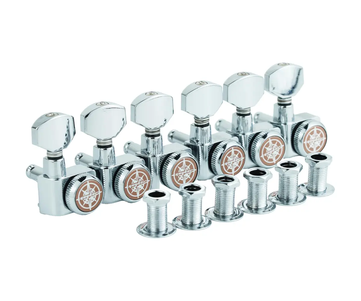 Guyker 6 In-line Guitar Locking Tuners 10mm Peg Holes Chrome | Precision 1:18 Gear Ratio - main product image