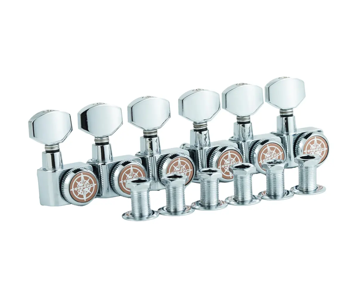Guyker 6 In-line Guitar Locking Tuners 10mm Peg Holes Chrome | Precision 1:18 Gear Ratio - view 2