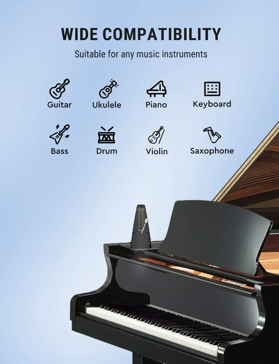 LINRAX M1 Mechanical Metronome for Piano Guitar Bass Ukulele Drum Violin Cello Saxophone Trumpet and Other Musical Instruments, Track Tempo and Beat, Loud Sound, High Precision, Black (0.54 kg) - view 6