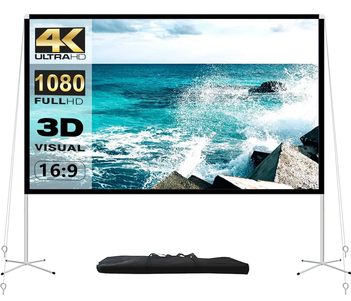 AODIOU 100 Inch Portable Projector Screen with Stand 2.84 kg (6.27 lb) | Foldable Anti-Crease Outdoor Movie Screen - main product image