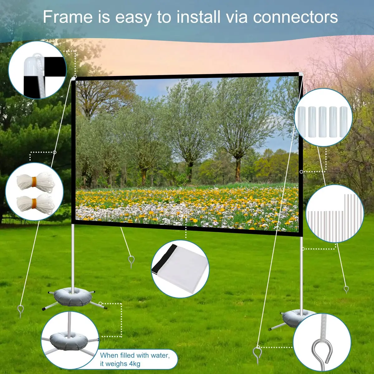 AODIOU 100 Inch Portable Projector Screen with Stand 2.84 kg (6.27 lb) | Foldable Anti-Crease Outdoor Movie Screen - view 5