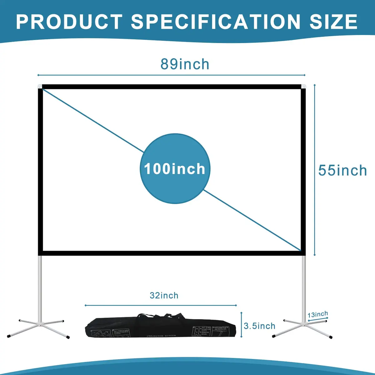 AODIOU 100 Inch Portable Projector Screen with Stand 2.84 kg (6.27 lb) | Foldable Anti-Crease Outdoor Movie Screen - view 9