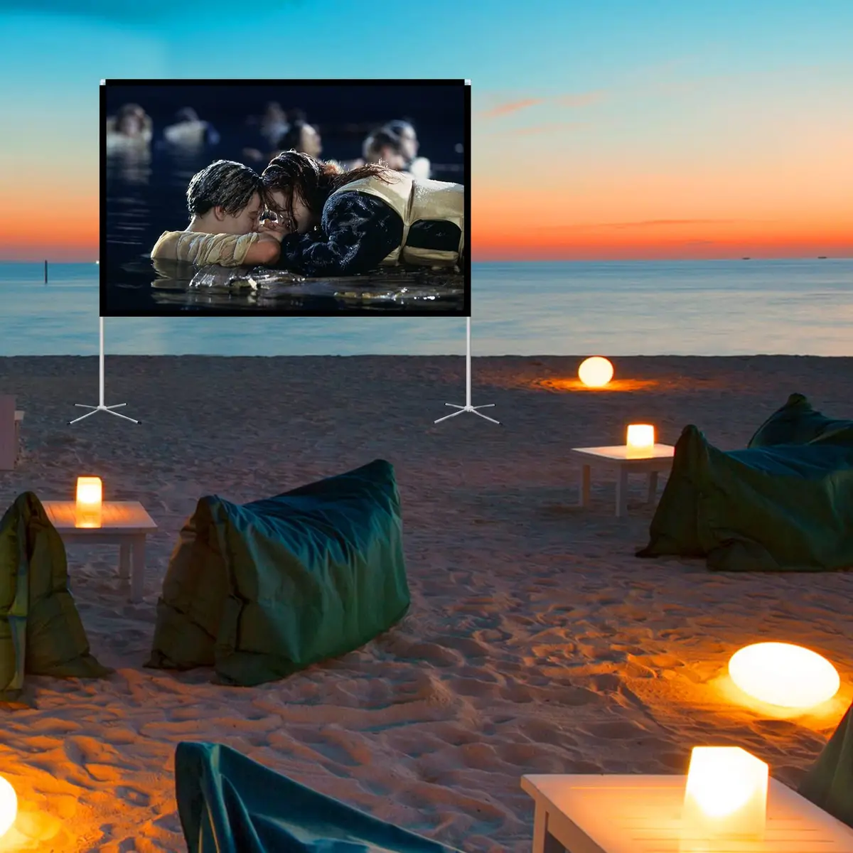 AODIOU 100 Inch Portable Projector Screen with Stand 2.84 kg (6.27 lb) | Foldable Anti-Crease Outdoor Movie Screen - view 2