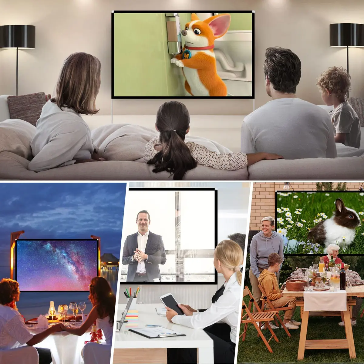 AODIOU 100 Inch Portable Projector Screen with Stand 2.84 kg (6.27 lb) | Foldable Anti-Crease Outdoor Movie Screen - view 3