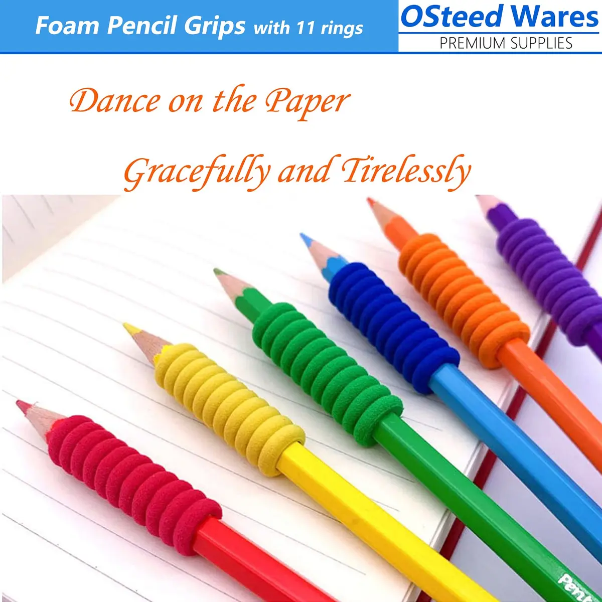 OSteed Foam Pencil Grips 50 Pcs (1.28cm Diameter) | Bulk Pack for Kids & Adults Handwriting Aid - view 6