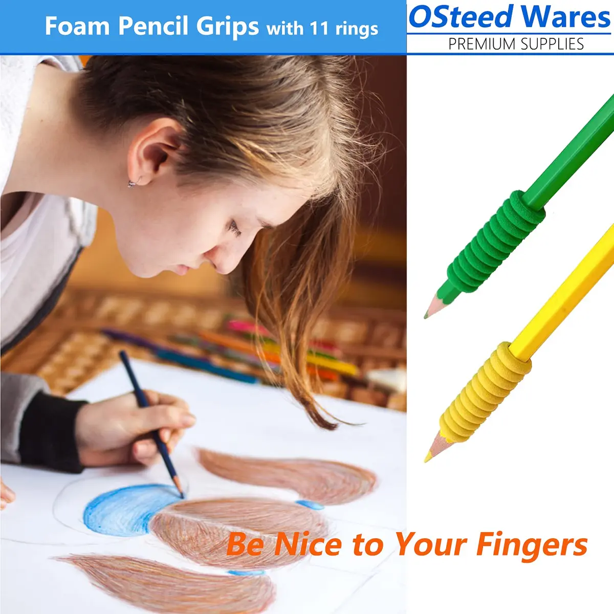 OSteed Foam Pencil Grips 50 Pcs (1.28cm Diameter) | Bulk Pack for Kids & Adults Handwriting Aid - view 3