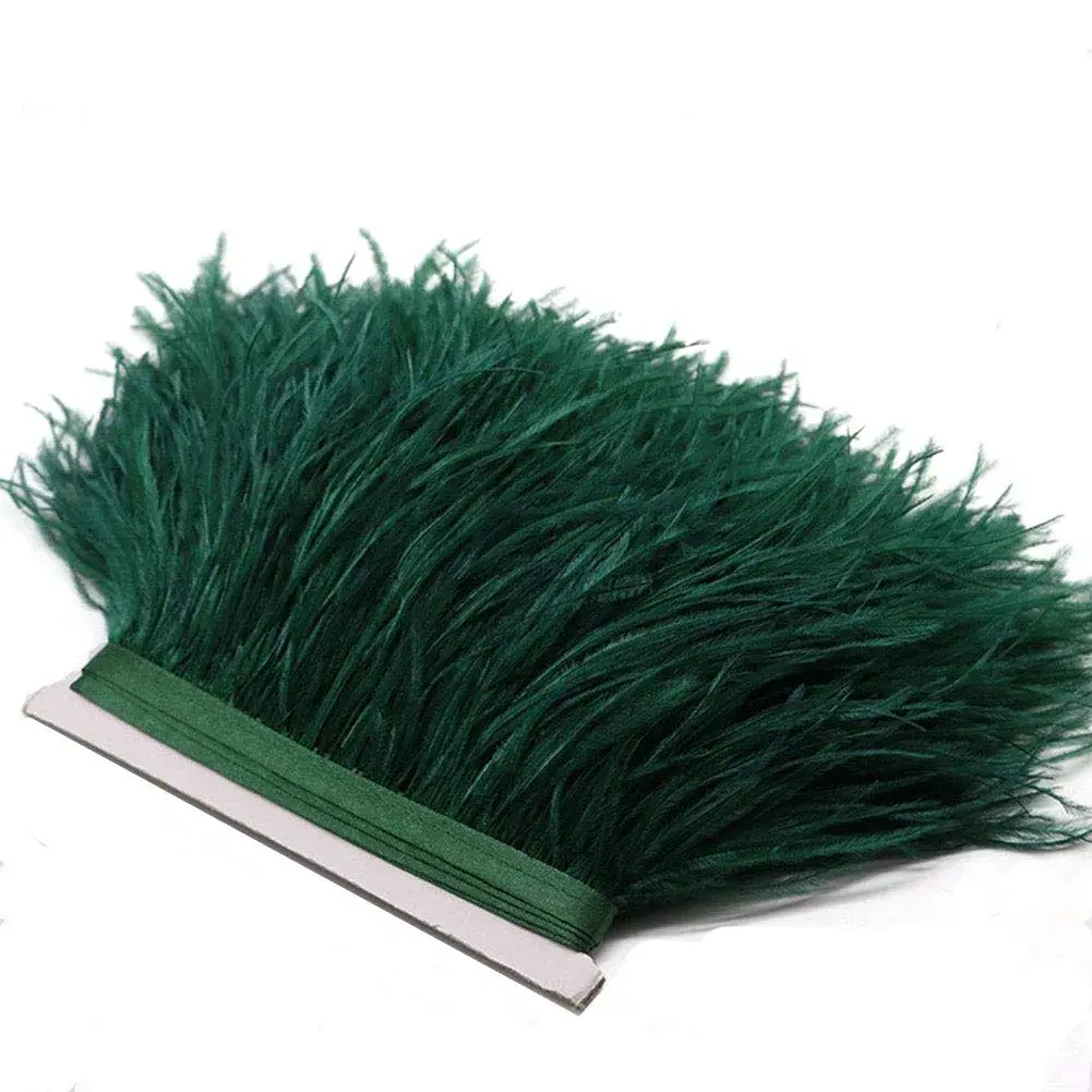 YEQIN Natural Soft Ostrich Feather Fringe Trim 2 Yards (6 ft) | Dark Green Craft Ribbon for Sewing & Decor - main product image