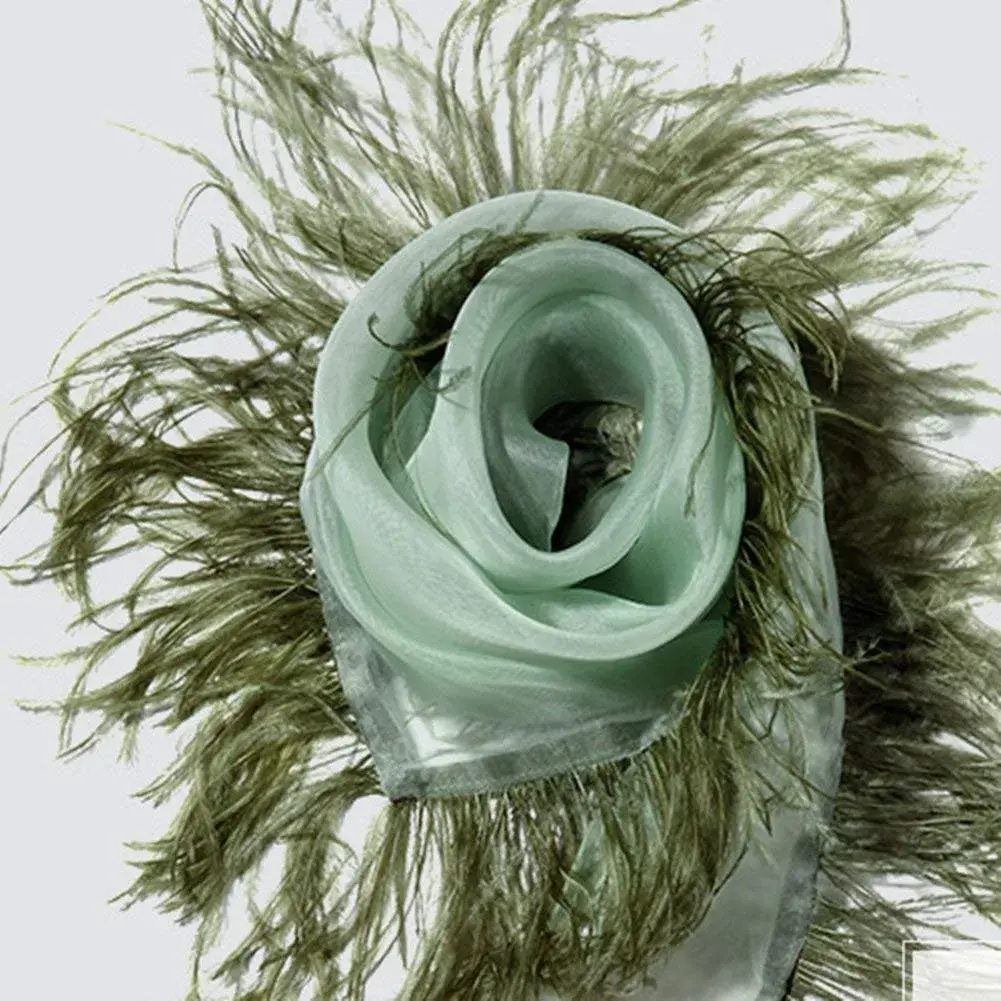 YEQIN Natural Soft Ostrich Feather Fringe Trim 2 Yards (6 ft) | Dark Green Craft Ribbon for Sewing & Decor - view 6