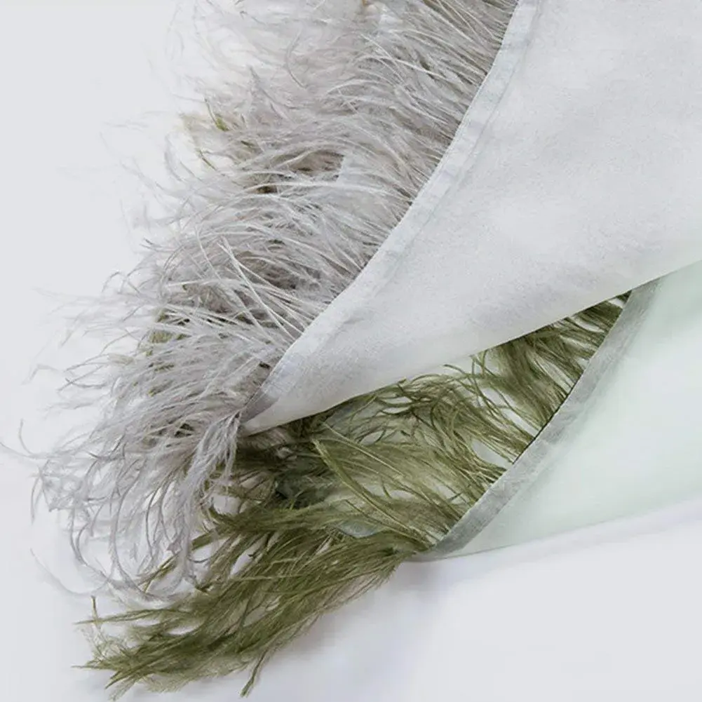 YEQIN Natural Soft Ostrich Feather Fringe Trim 2 Yards (6 ft) | Dark Green Craft Ribbon for Sewing & Decor - view 7