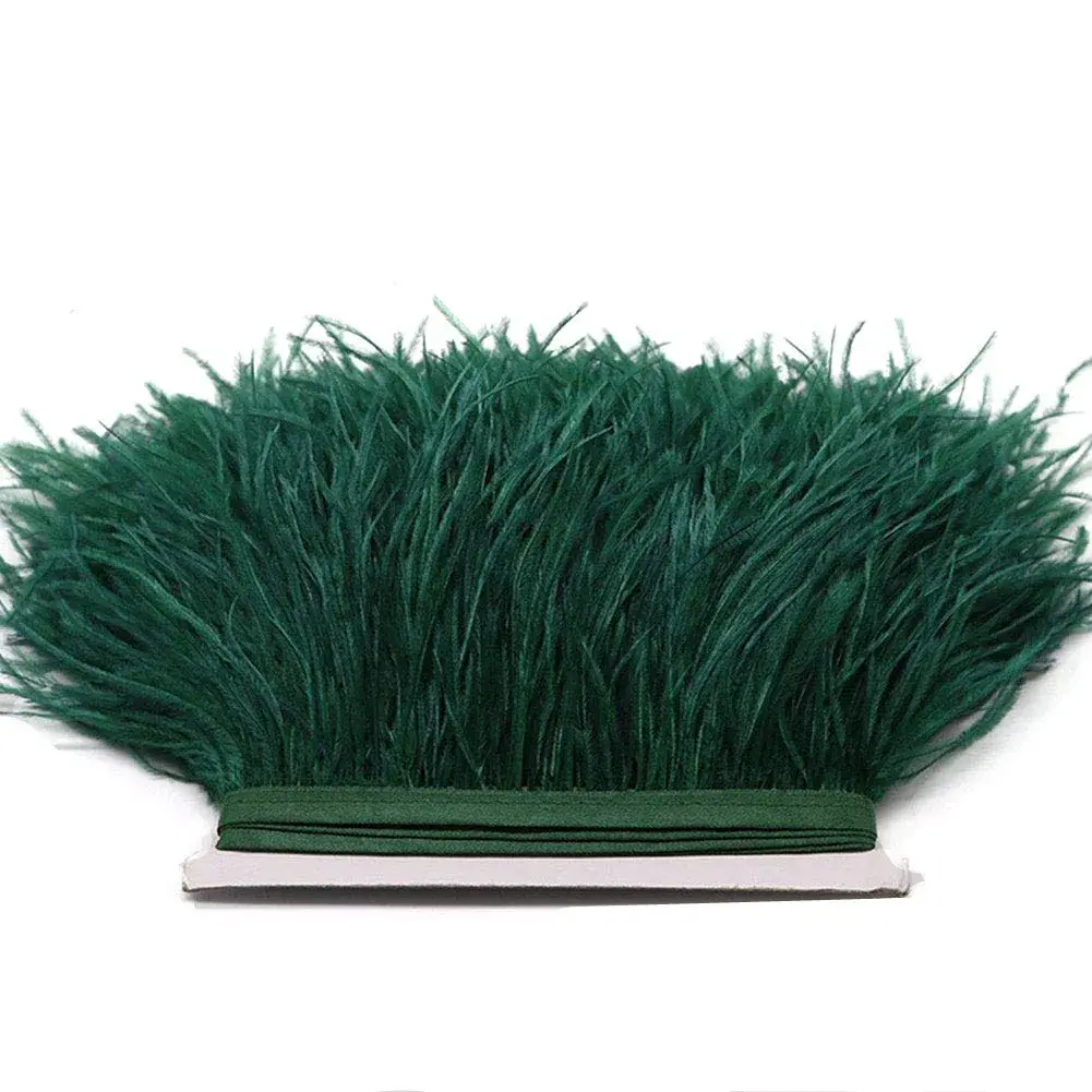 YEQIN Natural Soft Ostrich Feather Fringe Trim 2 Yards (6 ft) | Dark Green Craft Ribbon for Sewing & Decor - view 3