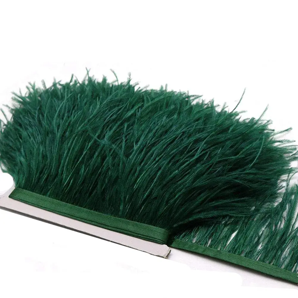 YEQIN Natural Soft Ostrich Feather Fringe Trim 2 Yards (6 ft) | Dark Green Craft Ribbon for Sewing & Decor - view 4
