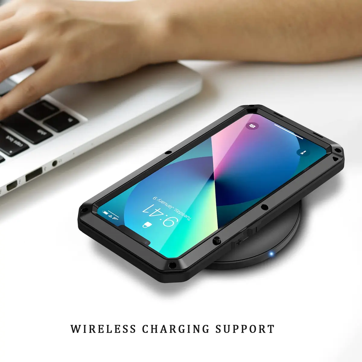 Lanhiem for iPhone 13 Metal Case 6.1 inch | Heavy Duty Shockproof Rugged Cover with Built-in Glass Screen Protector - view 6