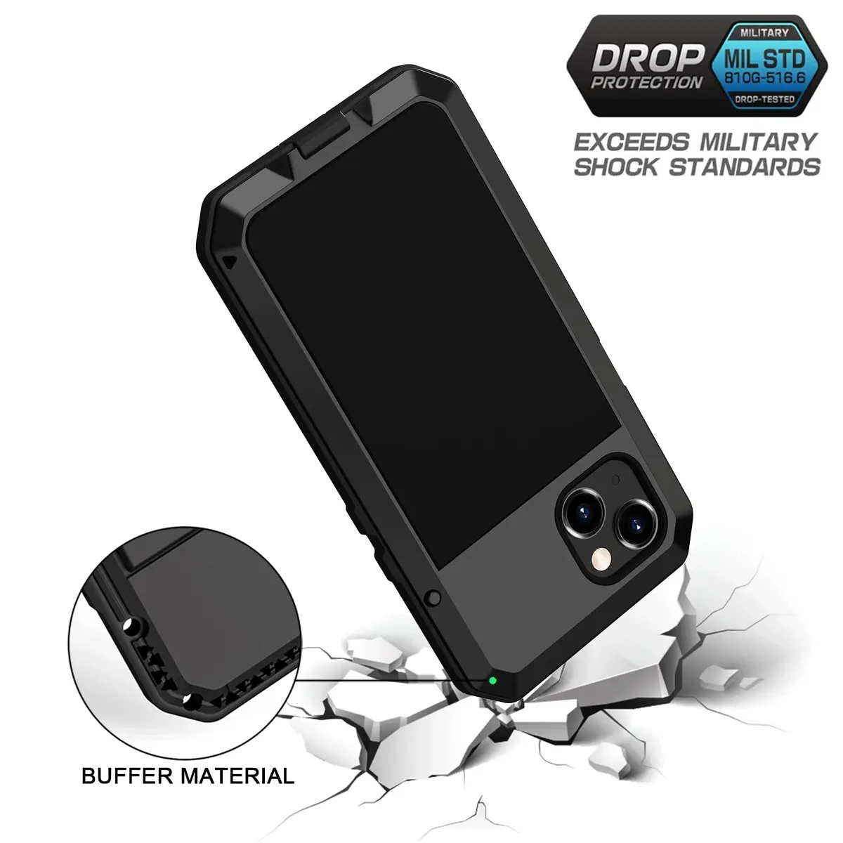 Lanhiem for iPhone 13 Metal Case 6.1 inch | Heavy Duty Shockproof Rugged Cover with Built-in Glass Screen Protector - view 3