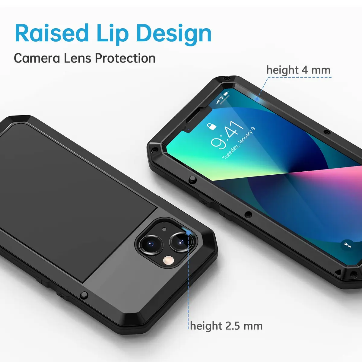 Lanhiem for iPhone 13 Metal Case 6.1 inch | Heavy Duty Shockproof Rugged Cover with Built-in Glass Screen Protector - view 4