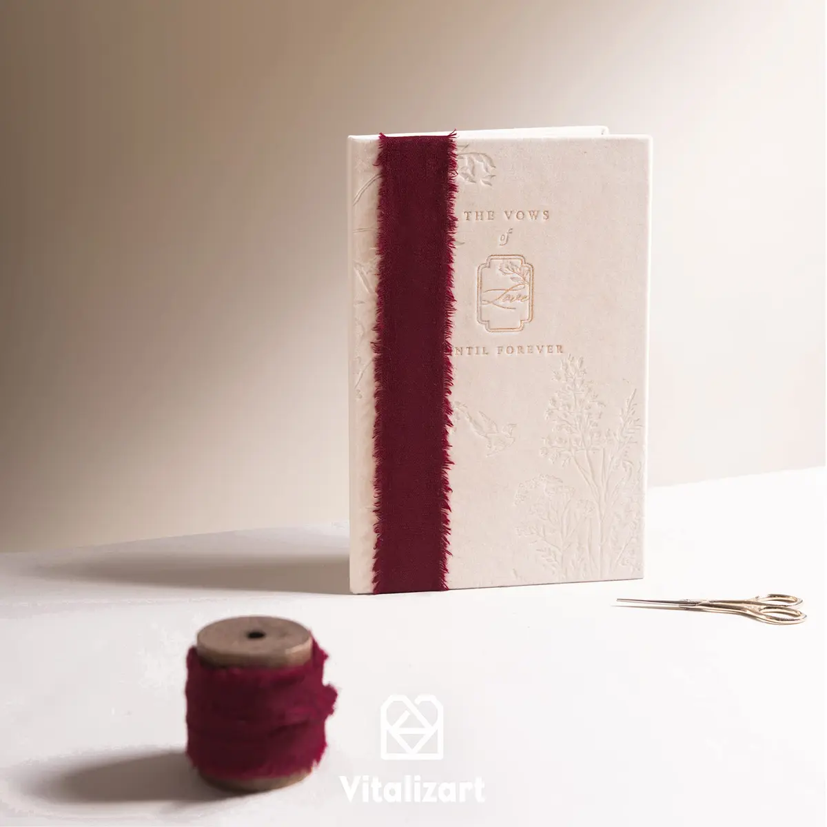 Vitalizart Burgundy Cotton Linen Ribbon with Spool 1.5" (4.57m) | Handmade Frayed Edge - view 4
