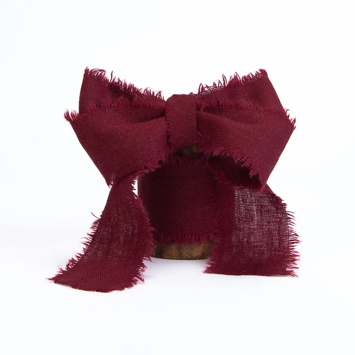 Vitalizart Burgundy Cotton Linen Ribbon with Spool 1.5" (4.57m) | Handmade Frayed Edge - view 6