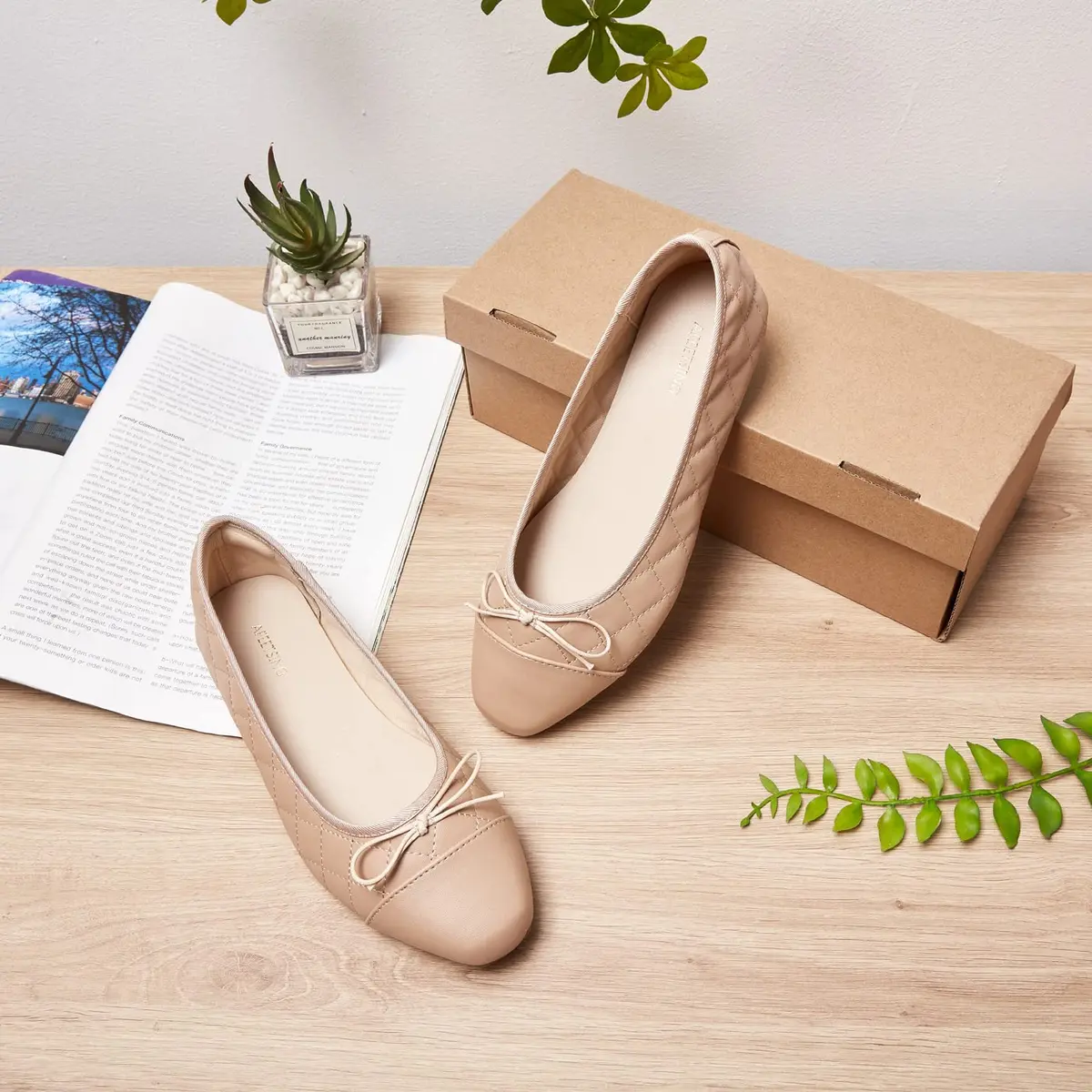 AFEETSING Women's Cap Toe Ballet Flats Comfortable Bow Dressy Flats Shoes for Women (B-Nude, Numeric_8) | Classic Daily Wear - view 2
