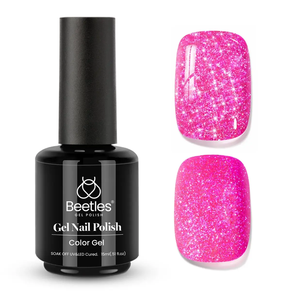 Beetles Glitter Gel Nail Polish - 15ml Hot Pink Reflective Diamond Color | 0.51 Fl Oz (15ml) UV/LED Cure - main product image