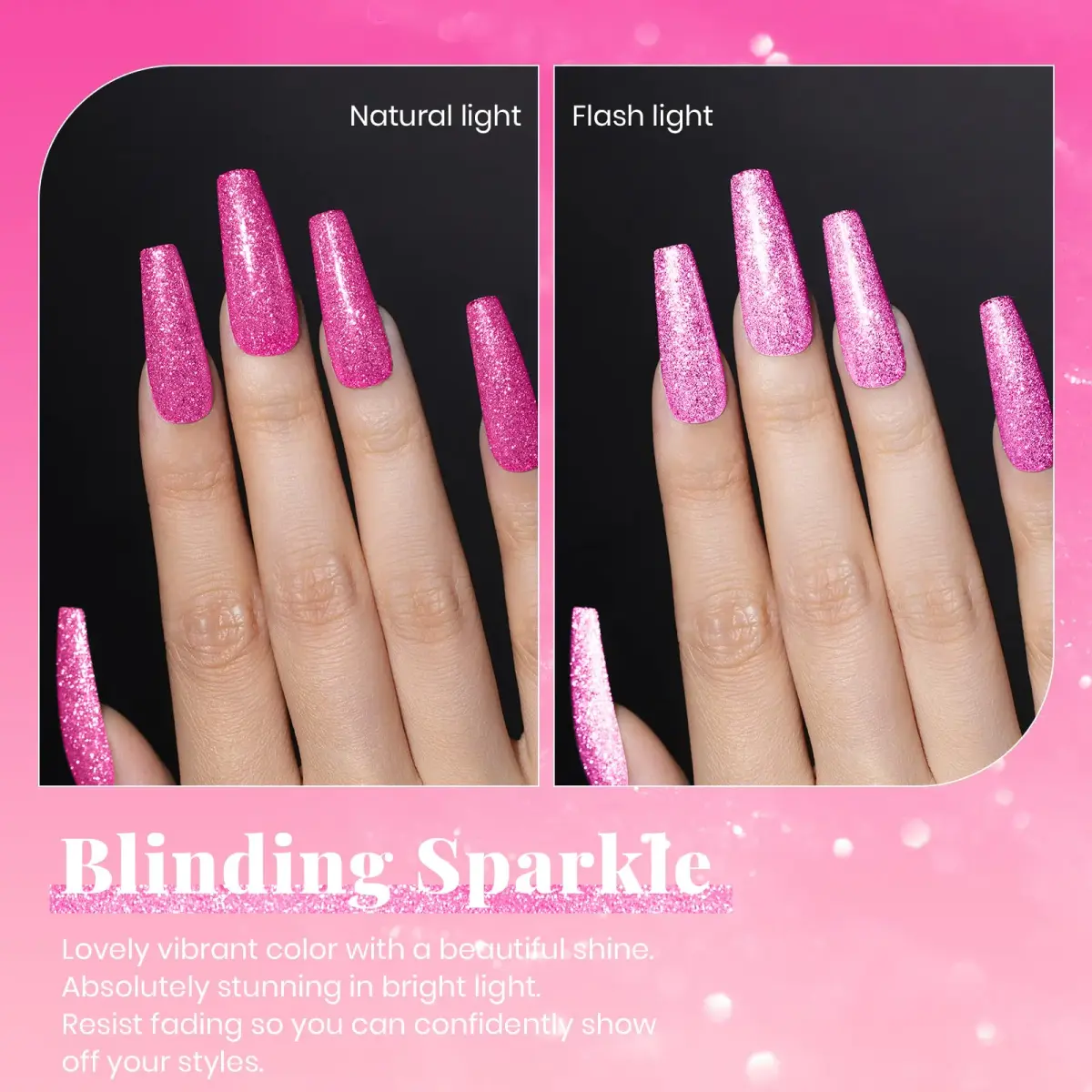 Beetles Glitter Gel Nail Polish - 15ml Hot Pink Reflective Diamond Color | 0.51 Fl Oz (15ml) UV/LED Cure - view 2