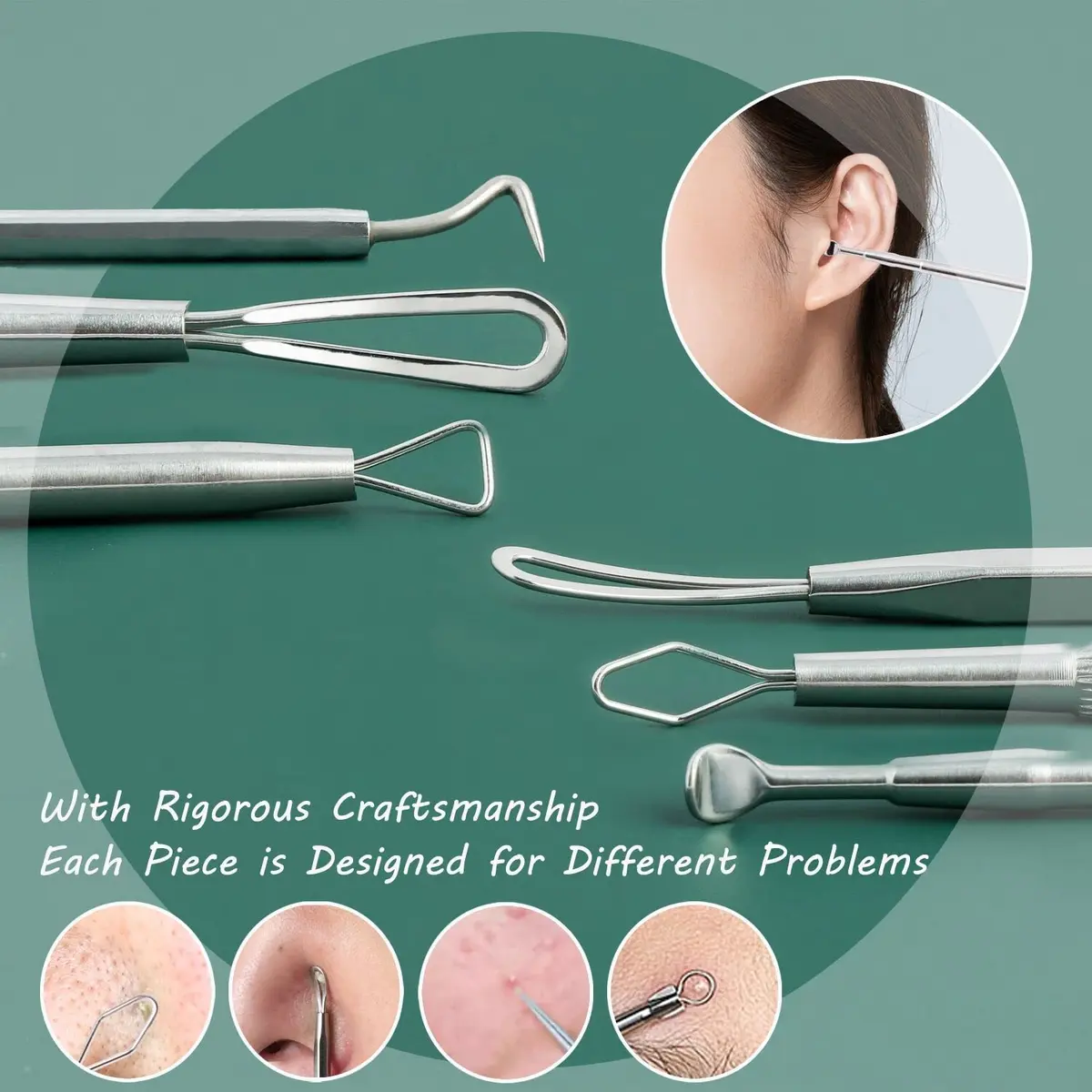 BHYTAKI 16 PCS Blackhead Remover Tools with Metal Box | Professional Stainless Steel Pimple Extractor Kit - view 2