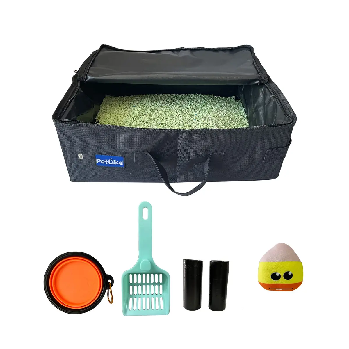 PetLike Portable Collapsible Cat Litter Box Medium Black Set | Leak-Proof Travel Tray Carrier - main product image