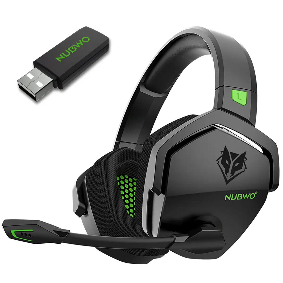 NUBWO G06 Dual Wireless Gaming Headset with Microphone for PS5, PS4, PC - 23ms Low Latency Audio - 100-Hour of Playtime - 50mm Drivers (Black-Green) - main product image