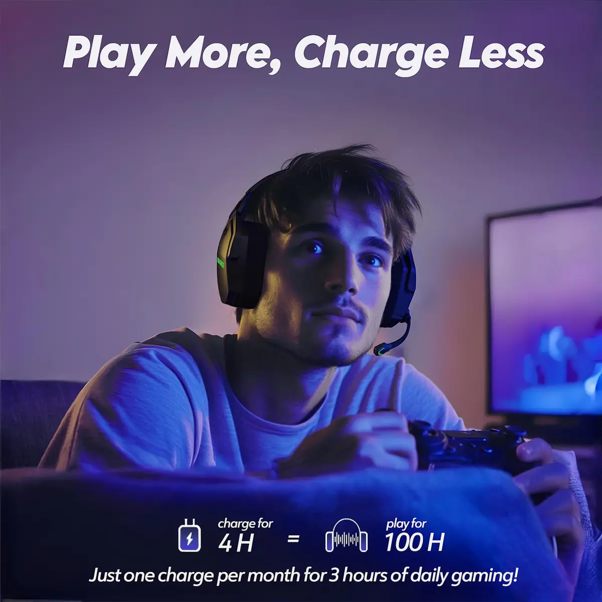 NUBWO G06 Dual Wireless Gaming Headset with Microphone for PS5, PS4, PC - 23ms Low Latency Audio - 100-Hour of Playtime - 50mm Drivers (Black-Green) - view 6