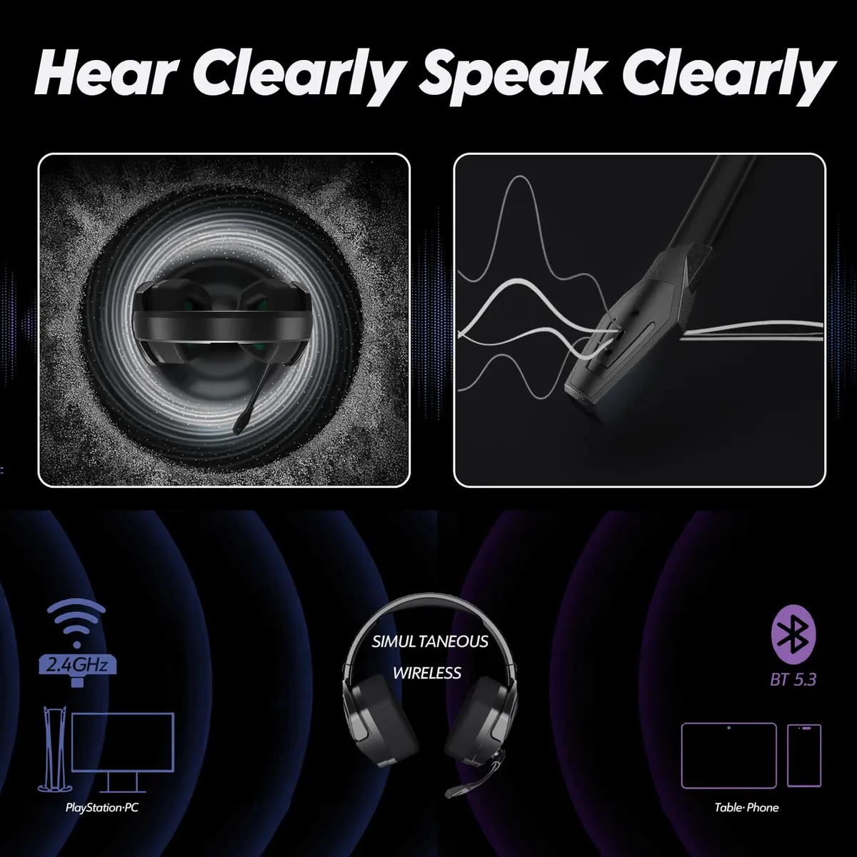 NUBWO G06 Dual Wireless Gaming Headset with Microphone for PS5, PS4, PC - 23ms Low Latency Audio - 100-Hour of Playtime - 50mm Drivers (Black-Green) - view 8
