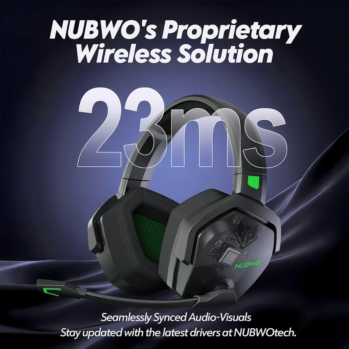 NUBWO G06 Dual Wireless Gaming Headset with Microphone for PS5, PS4, PC - 23ms Low Latency Audio - 100-Hour of Playtime - 50mm Drivers (Black-Green) - view 3