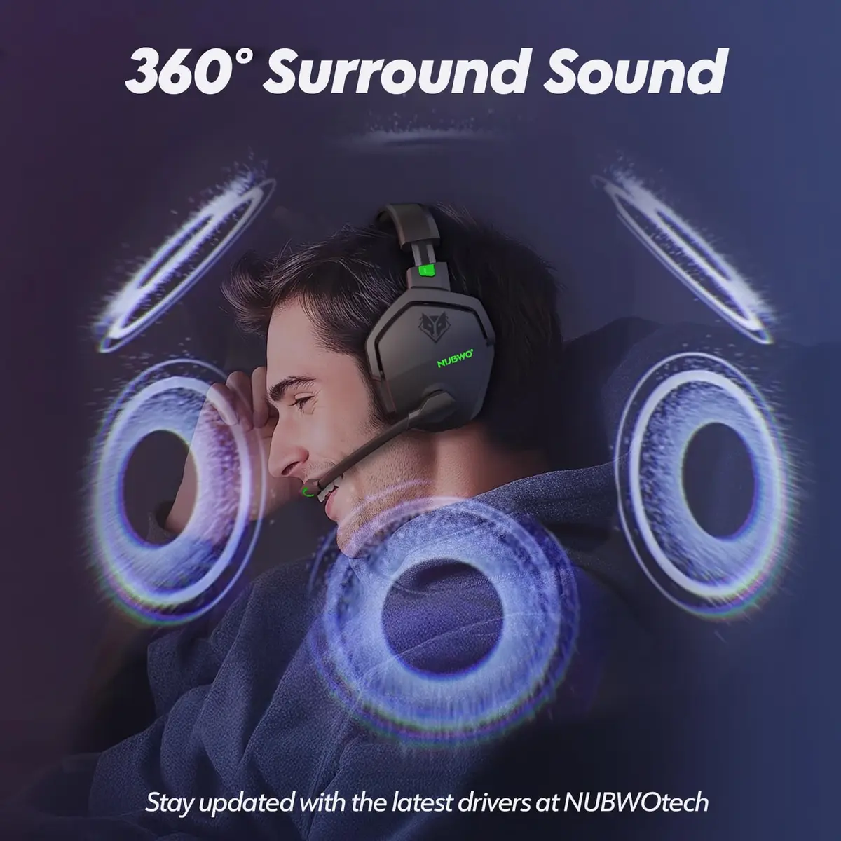 NUBWO G06 Dual Wireless Gaming Headset with Microphone for PS5, PS4, PC - 23ms Low Latency Audio - 100-Hour of Playtime - 50mm Drivers (Black-Green) - view 4