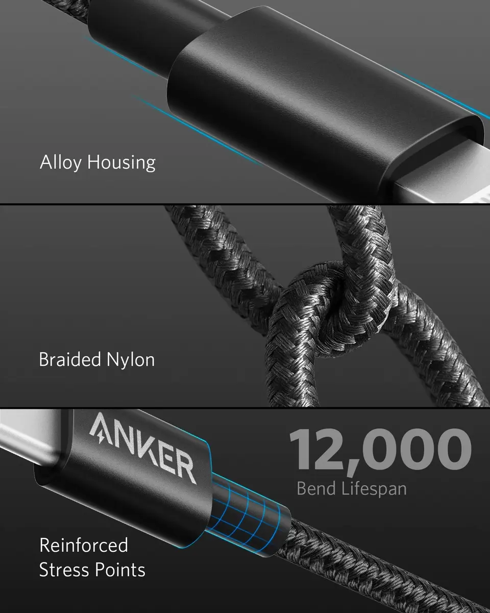 Anker Nylon USB C to Lightning Cable, MFi-Certified, 1 ft, Black | Durable Nylon Exterior & Fast Charging - view 5