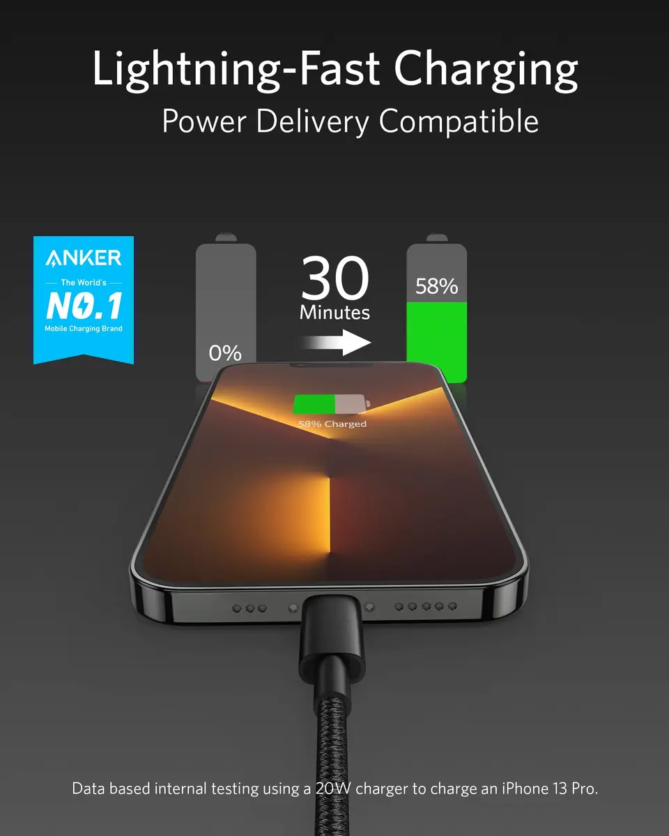 Anker Nylon USB C to Lightning Cable, MFi-Certified, 1 ft, Black | Durable Nylon Exterior & Fast Charging - view 2