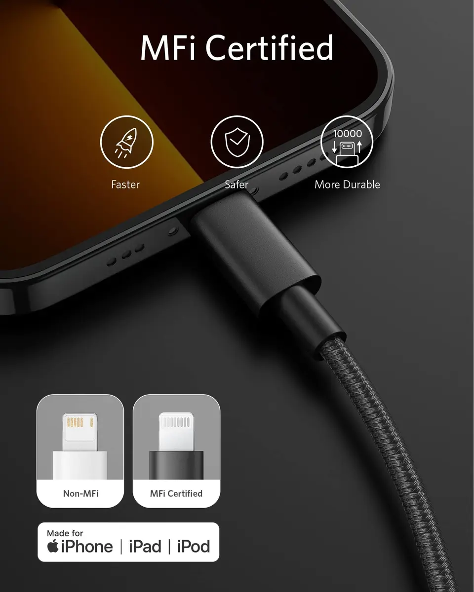 Anker Nylon USB C to Lightning Cable, MFi-Certified, 1 ft, Black | Durable Nylon Exterior & Fast Charging - view 4