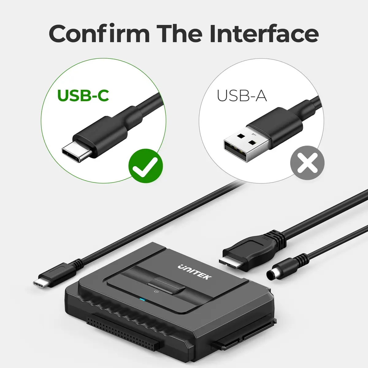 Unitek USB-C IDE/SATA Adapter for 2.5/3.5" HDD/SSD | Dual-Drive Support, 6Gbps - view 6