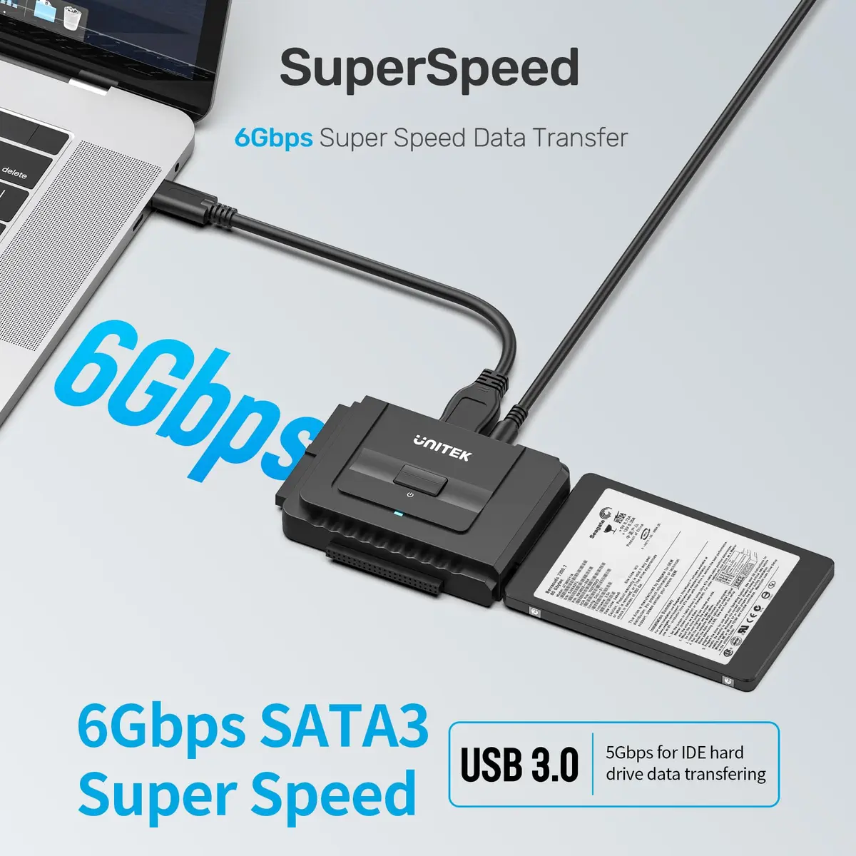 Unitek USB-C IDE/SATA Adapter for 2.5/3.5" HDD/SSD | Dual-Drive Support, 6Gbps - view 3