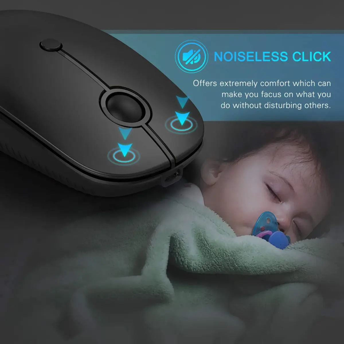 VssoPlor Black Wireless Mouse with USB-C Receiver | Ergonomic, Rechargeable, Quiet Click - view 5