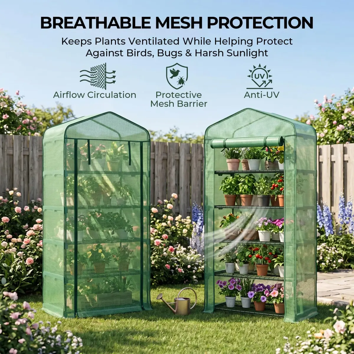 Worth Garden 5-Tier Mini Sun Shade Greenhouse 75" H x 27" L x 19" W | Protects Plants from Sun, Heat & Rain - view 2