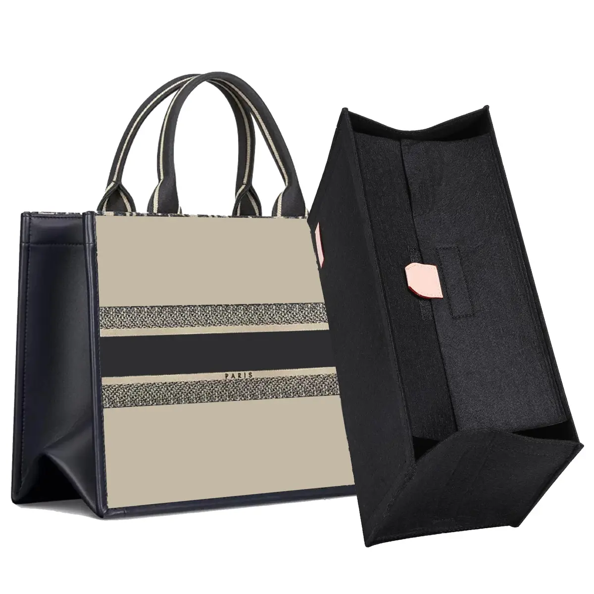 Doxo Felt Purse Organizer Insert for LV On The Go GM, With Cover, Black | 38 cm (15" W x 7" H x 8" D) Bag Organizer - main product image