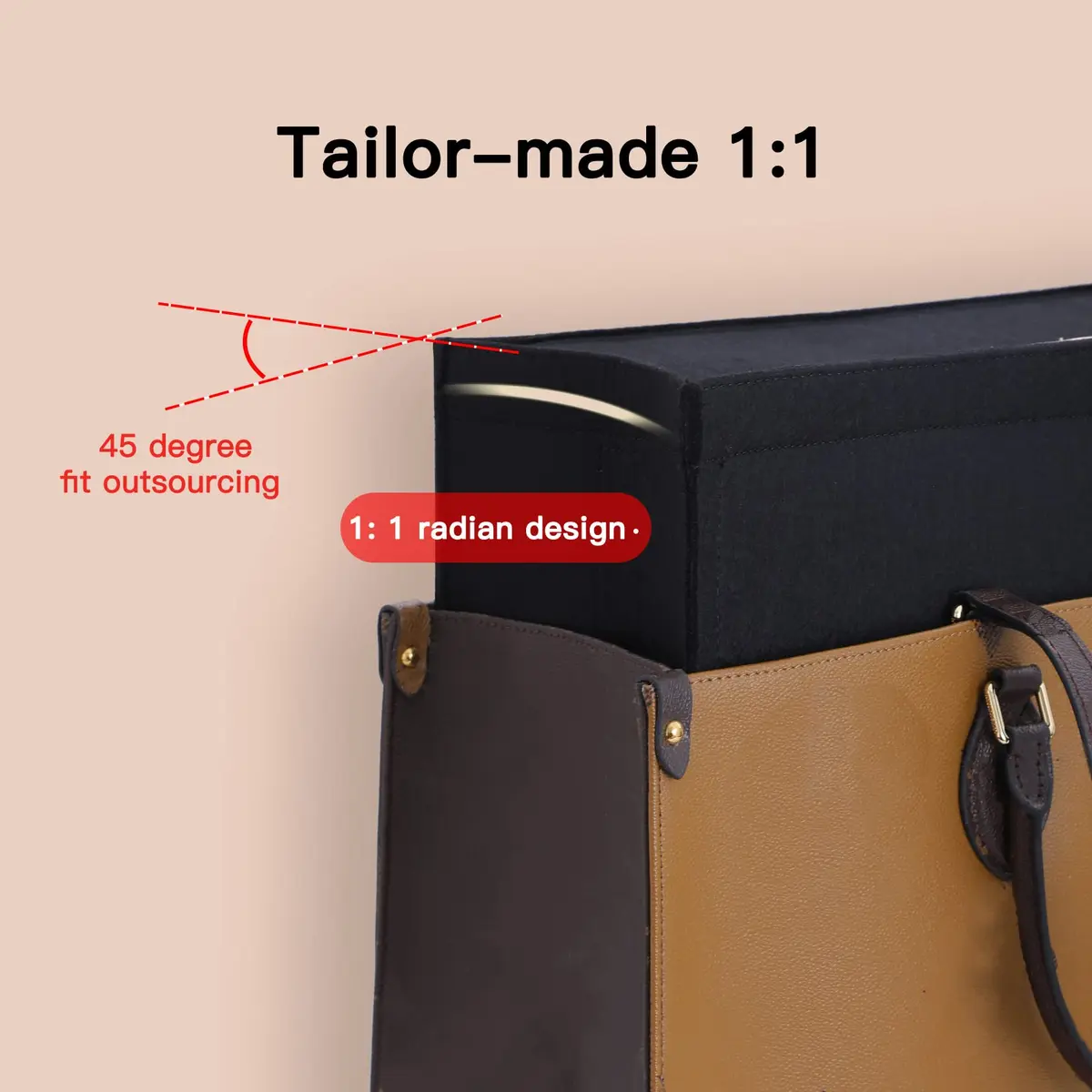 Doxo Felt Purse Organizer Insert for LV On The Go GM, With Cover, Black | 38 cm (15" W x 7" H x 8" D) Bag Organizer - view 5