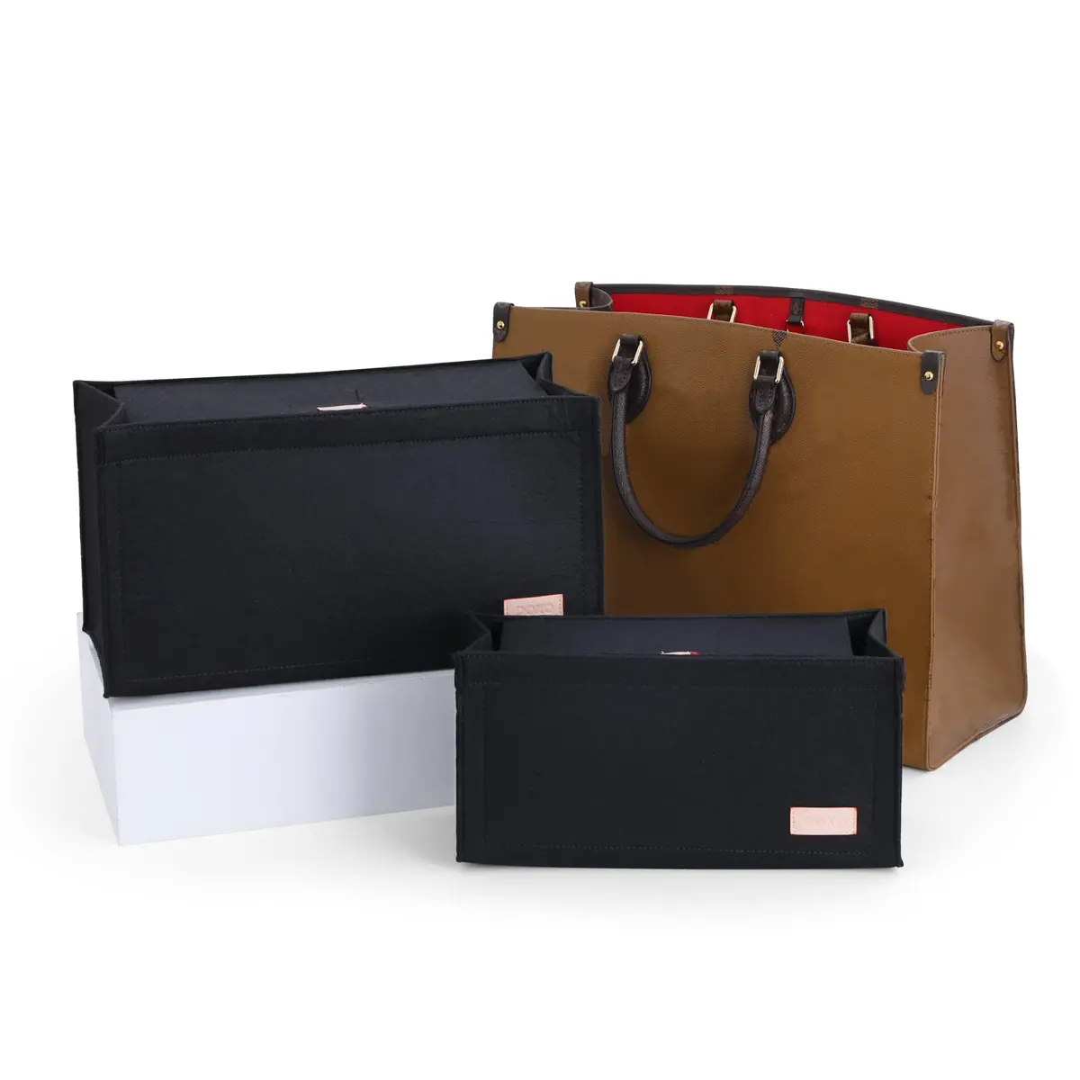 Doxo Felt Purse Organizer Insert for LV On The Go GM, With Cover, Black | 38 cm (15" W x 7" H x 8" D) Bag Organizer - view 6