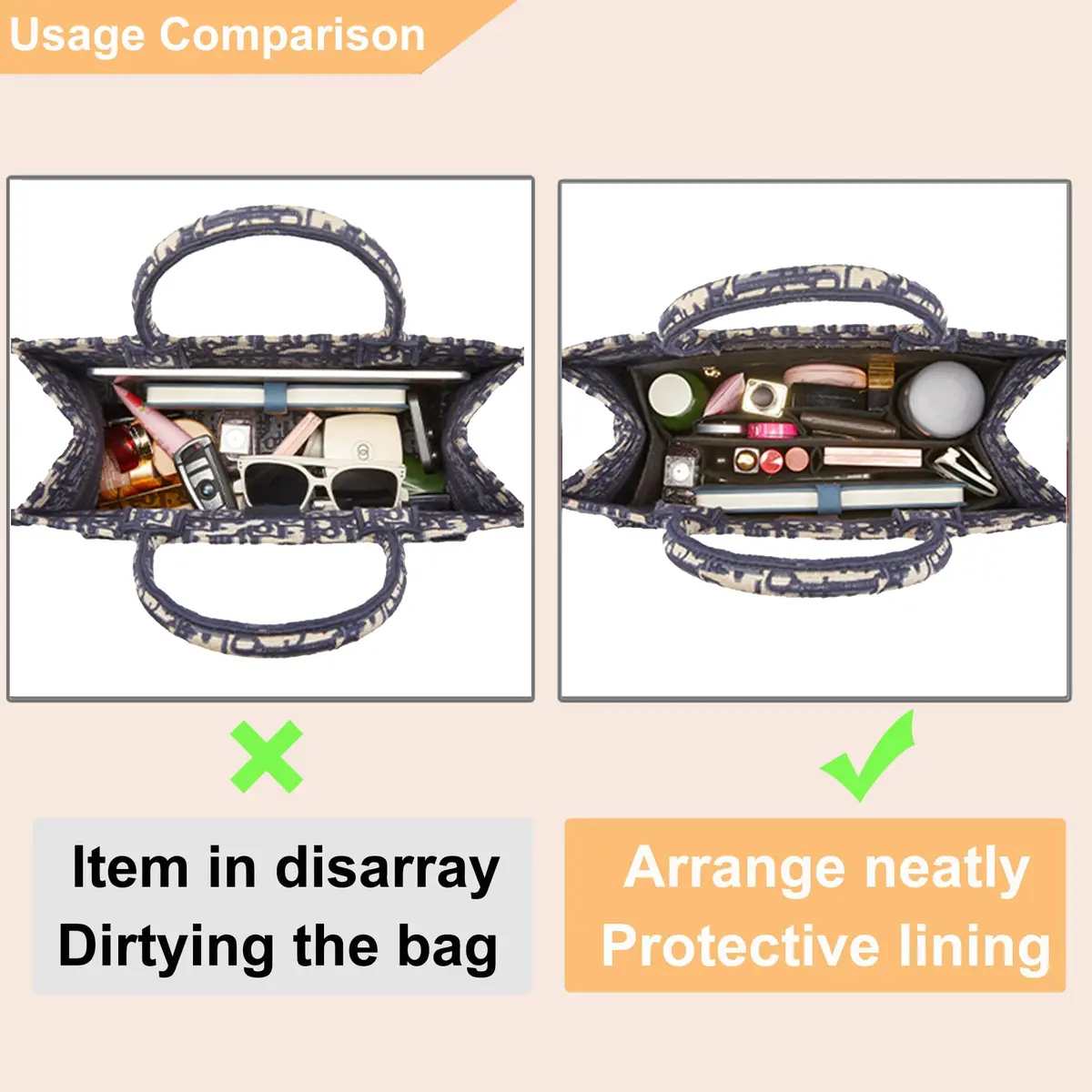 Doxo Felt Purse Organizer Insert for LV On The Go GM, With Cover, Black | 38 cm (15" W x 7" H x 8" D) Bag Organizer - view 3