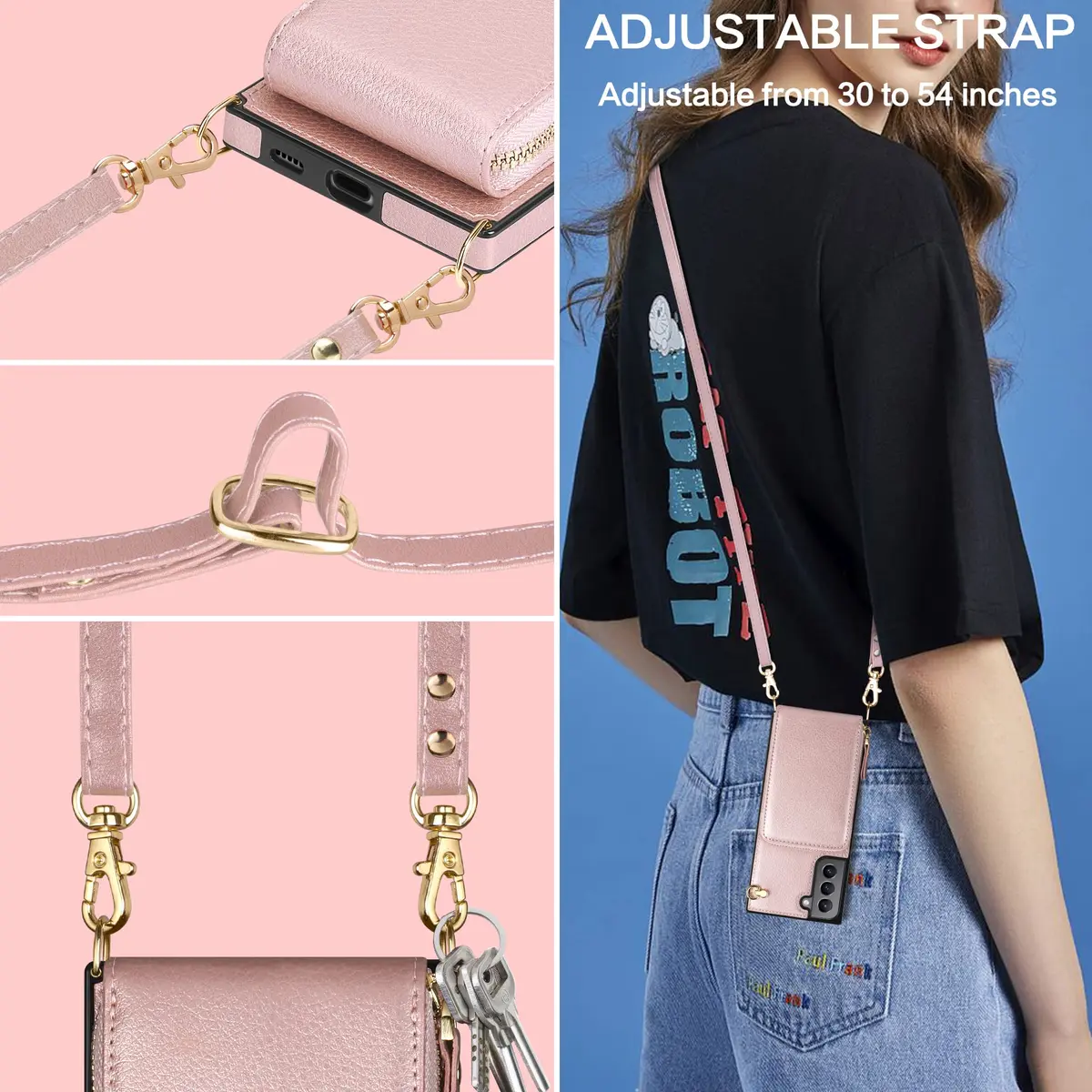 JAKPDE Wallet Case for Samsung Galaxy S21 6.2 inch | Card Holder & Crossbody Lanyard (Rose Gold) - view 5
