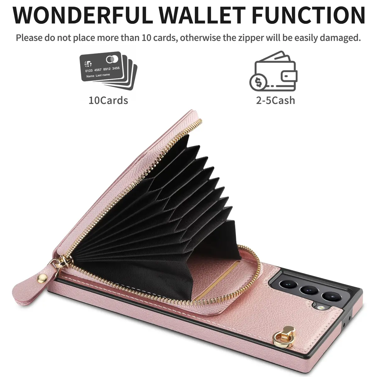 JAKPDE Wallet Case for Samsung Galaxy S21 6.2 inch | Card Holder & Crossbody Lanyard (Rose Gold) - view 2