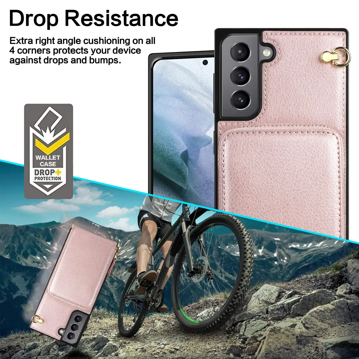 JAKPDE Wallet Case for Samsung Galaxy S21 6.2 inch | Card Holder & Crossbody Lanyard (Rose Gold) - view 4