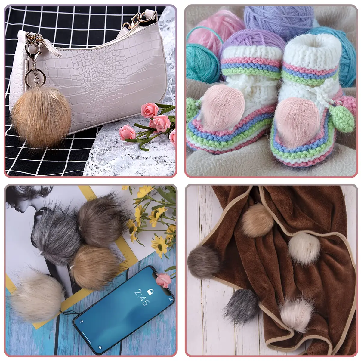 SIQUK 20 Pieces Faux Fur Pom Pom 10cm (3.94 inches) | Soft Colors for Hats, Bags, DIY - view 5