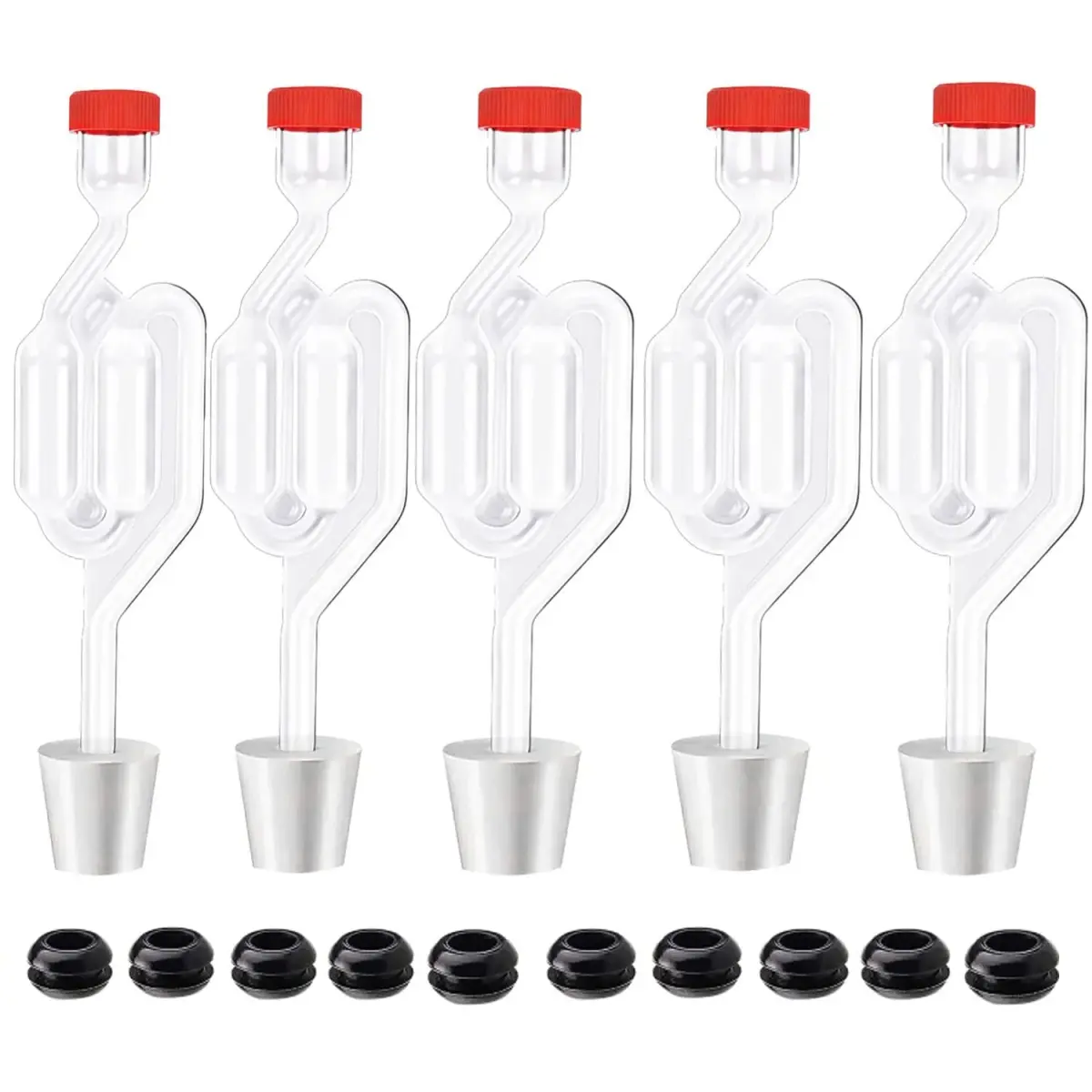 Zazolyne S-Shape Airlock with #6 Stopper & Grommets (5 Sets) | Bubble Fermentation Lock for Brewing Wine Making - main product image