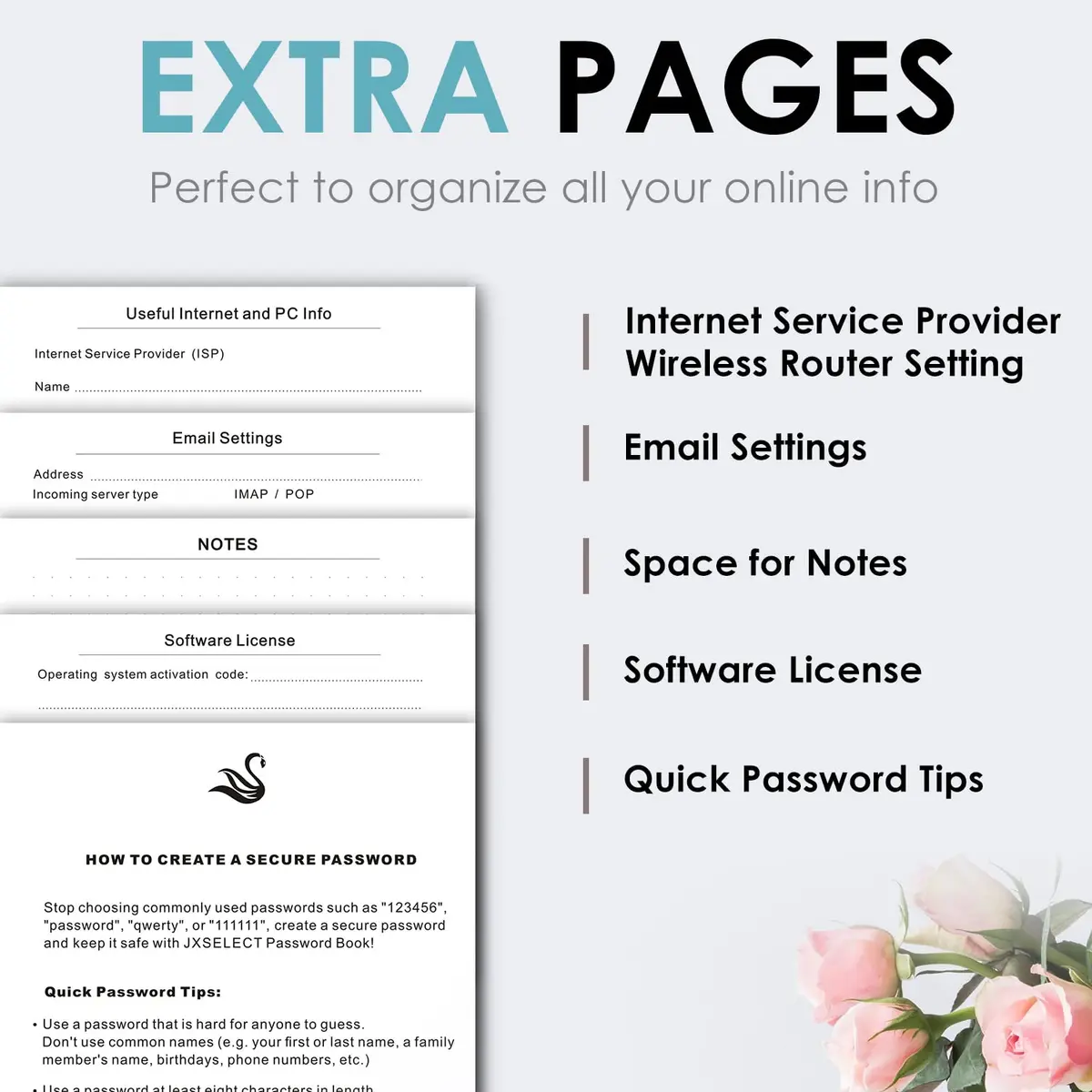 JXSELECT Password Book with Alphabetical Tabs - Hardcover Password Organizer 5.2" x 7.6" | Secure Password Keeper - view 6