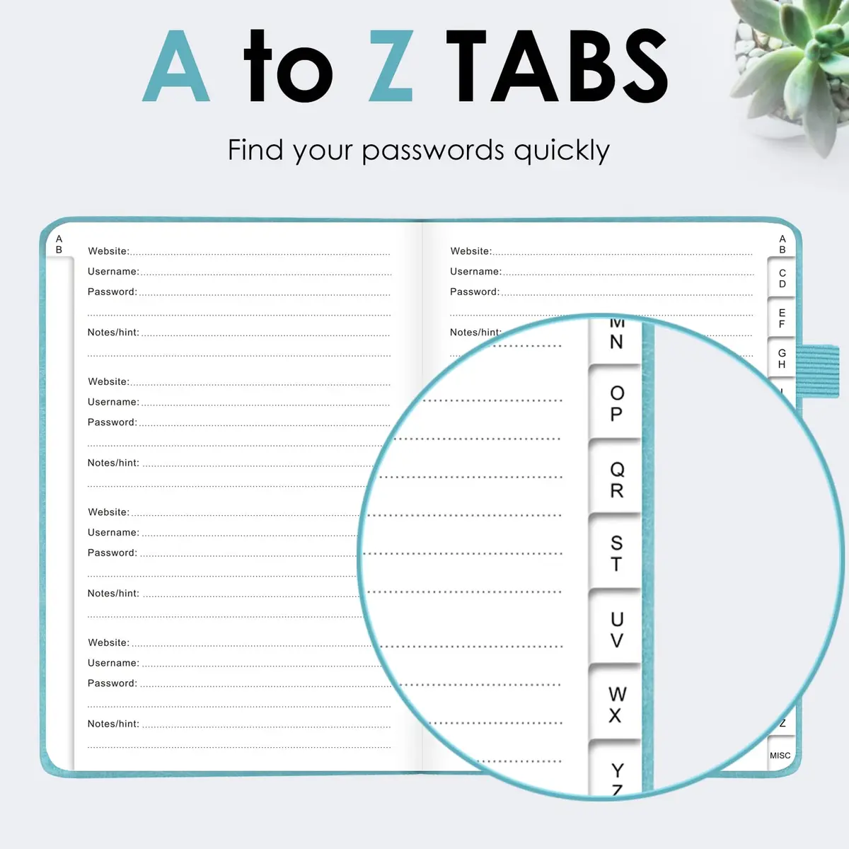 JXSELECT Password Book with Alphabetical Tabs - Hardcover Password Organizer 5.2" x 7.6" | Secure Password Keeper - view 3