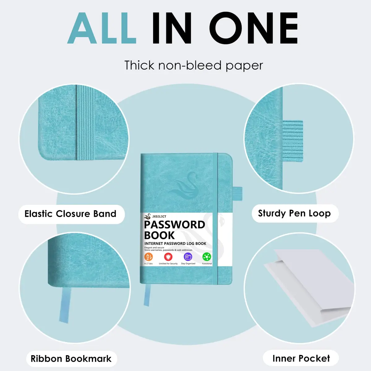 JXSELECT Password Book with Alphabetical Tabs - Hardcover Password Organizer 5.2" x 7.6" | Secure Password Keeper - view 4