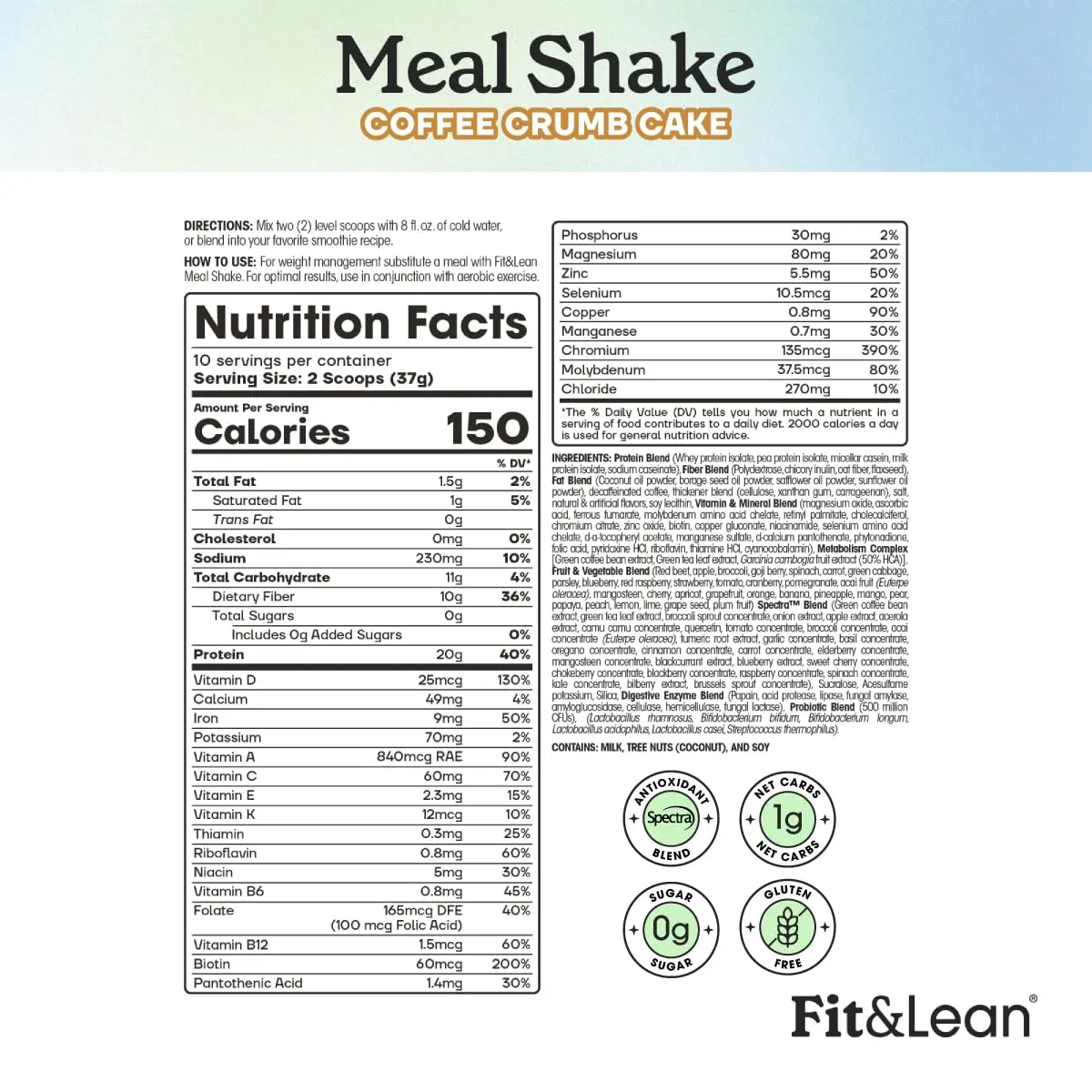 Fit & Lean Meal Replacement Shake, Coffee Crumb Cake, 16 Oz | 20g Protein, Digestive Support, Immune Boost - view 3
